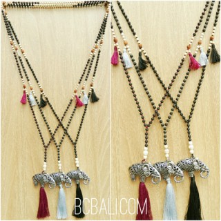 black larva beads stone tassels necklace bronze tassels wholesale price 